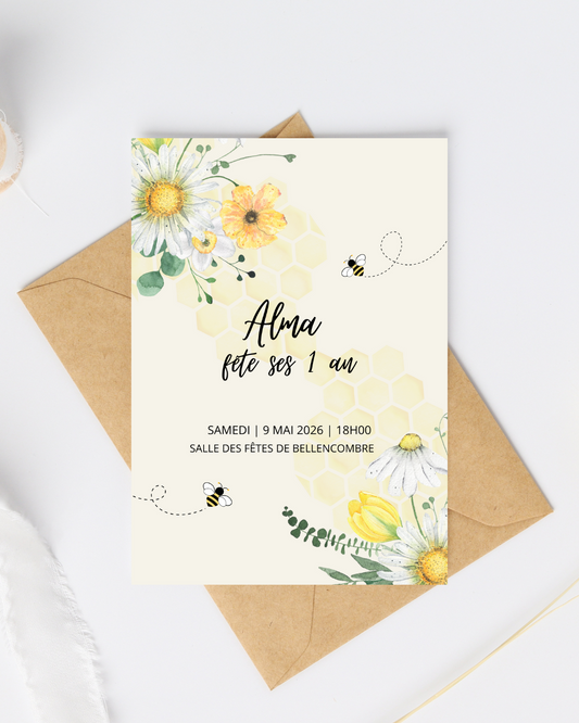 Faire-part floral & abeilles – Fond rayons de miel